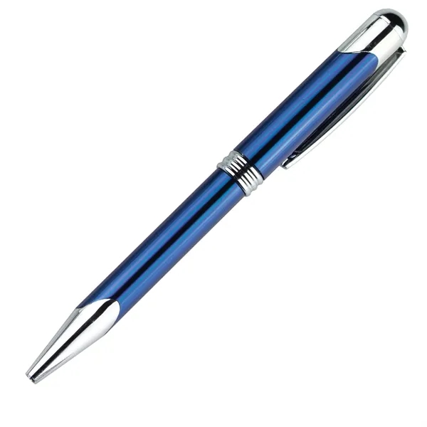 Metal twist-action ballpoint pen with silver tone writing tip, pocket clip,... from ASI 68507 The Magnet Group / Castelli