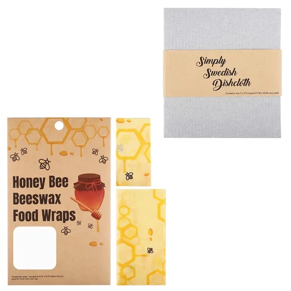 Sustainable bundled set of beeswax food wraps and a Swedish dishcloth... from ASI 61966 HPG / Beacon Promotions