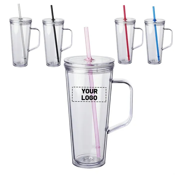 24 oz. double wall plastic tumbler with handle and straw with... from ASI 37218 Athena Promo (tm)