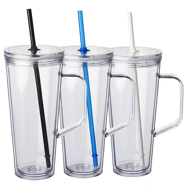 24 oz. double wall plastic tumbler with handle and straw with... from ASI 37218 Athena Promo (tm)