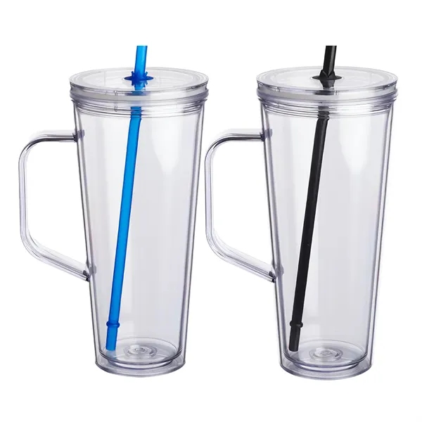 24 oz. double wall plastic tumbler with handle and straw with... from ASI 37218 Athena Promo (tm)