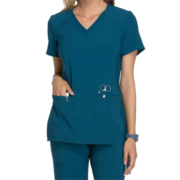 Cherokee iFlex Women's V-Neck Knit Panel Top... from ASI 86018 Scrub Authority / Uniform Stores