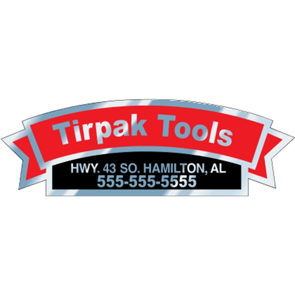 5.81" x 1.907" ribbon shaped auto ad made from chrome polyester... from ASI 89910 Stouse, LLC