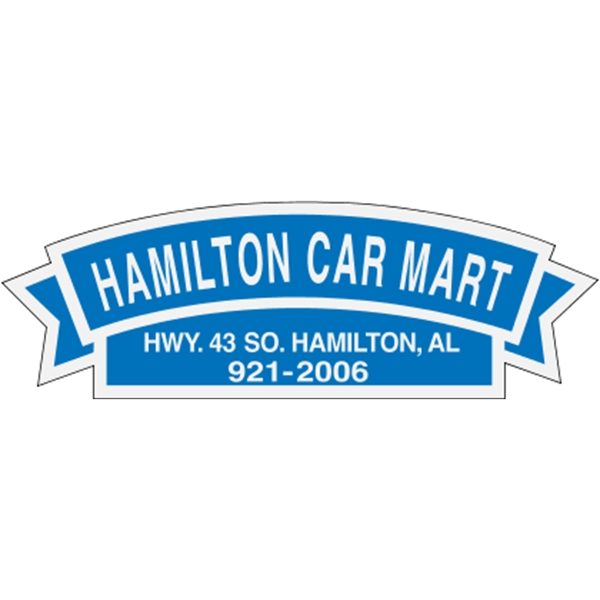 5.81" x 1.907" ribbon shaped auto ad made from white reflective... from ASI 89910 Stouse, LLC