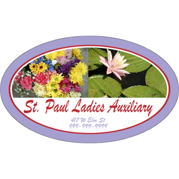 5" x 3" indoor labels with oval shape, four color process... from ASI 89910 Stouse, LLC