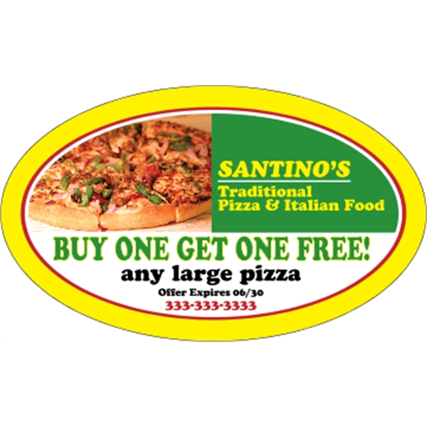 5" x 3" indoor labels with oval shape, four color process... from ASI 89910 Stouse, LLC