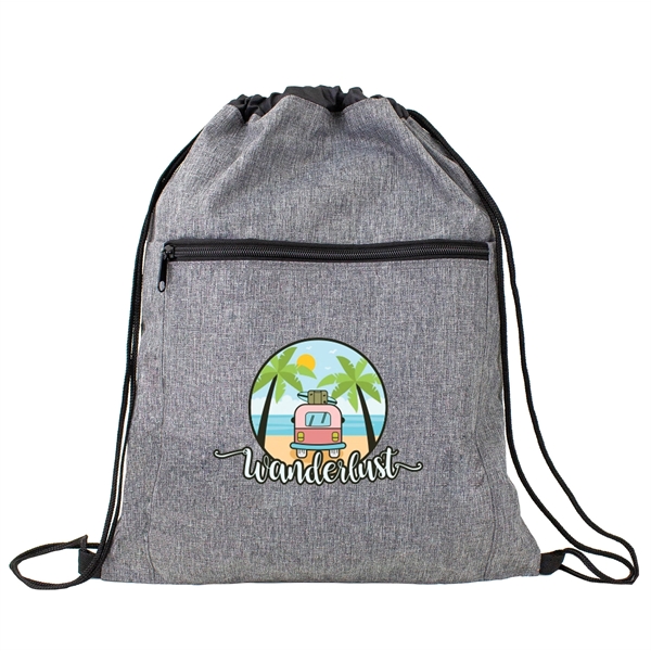 13.5" x 17" heather gray drawstring backpack with front zipper pocket... from ASI 37980 Bagworld