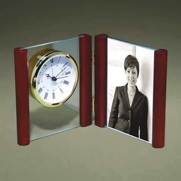 Glass photoholder clock satin mahogany finish and glass, holds 4" x... from ASI 84592 St Regis Group / R S Owens & Co Inc