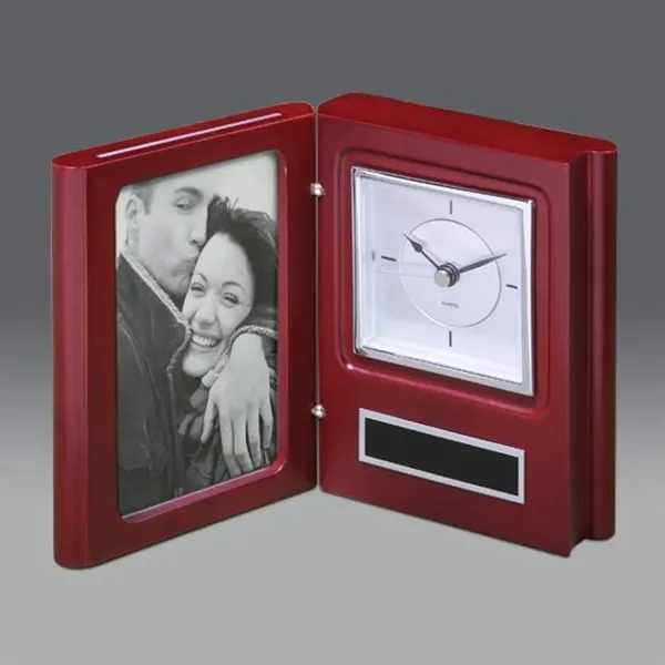 Book clock with mahogany finish, silver accents and photo frame.... from ASI 84592 St Regis Group / R S Owens & Co Inc