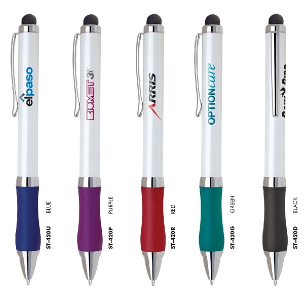 Brass twist-action ballpoint pen with a pearl white barrel, colored pro... from ASI 68190 Lungsal / Lungsal