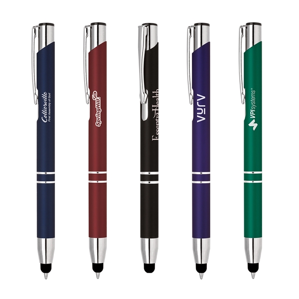 Aluminum click-action ballpoint pen with a bold colored rubber-finished barrel, chrome... from ASI 68190 Lungsal / Lungsal