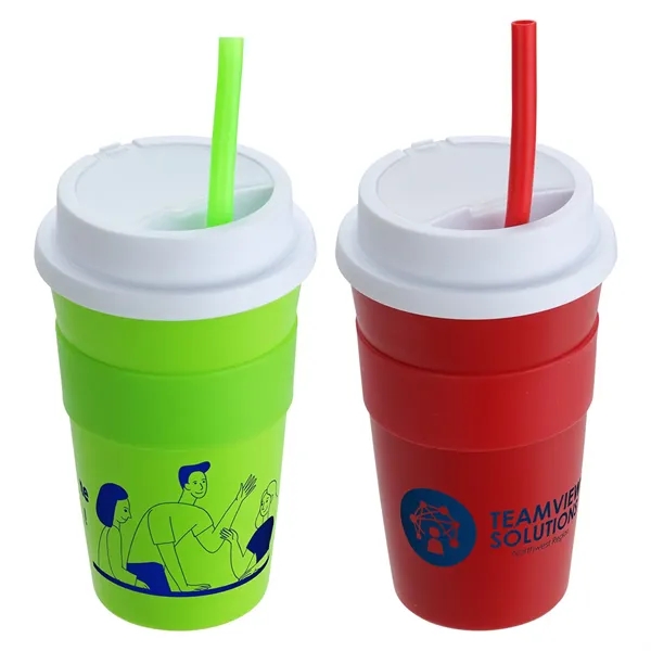 14 oz Coffee Cup with Silicone Sleeve  Straw... from ASI 36730 Ariel Premium Supply Inc