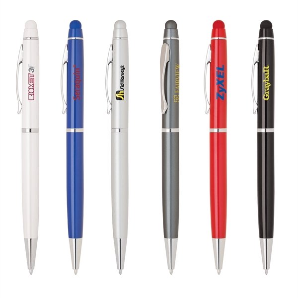 Aluminum twist-action ballpoint pen with a bold colored barrel, shiny silver... from ASI 68190 Lungsal / Lungsal
