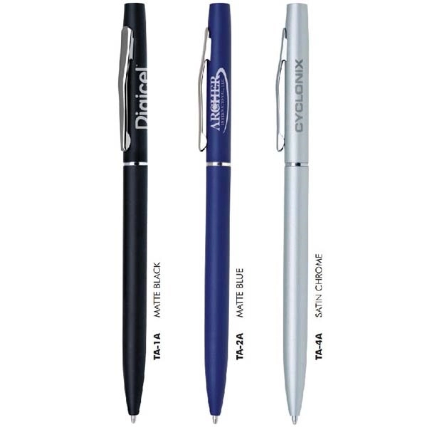 Aluminum twist-action ballpoint pen with a slender body and silver accents.... from ASI 68190 Lungsal / Lungsal