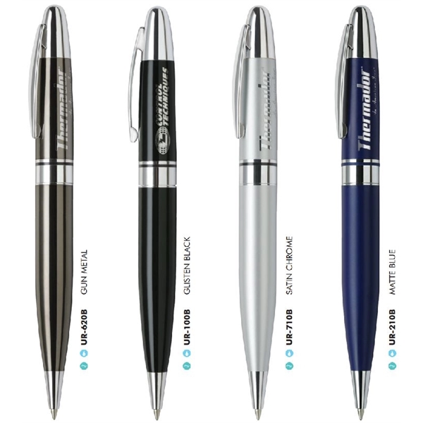 Heavyweight brass twist-action ballpoint pen with lacquer finish and chrome accents.... from ASI 68190 Lungsal / Lungsal