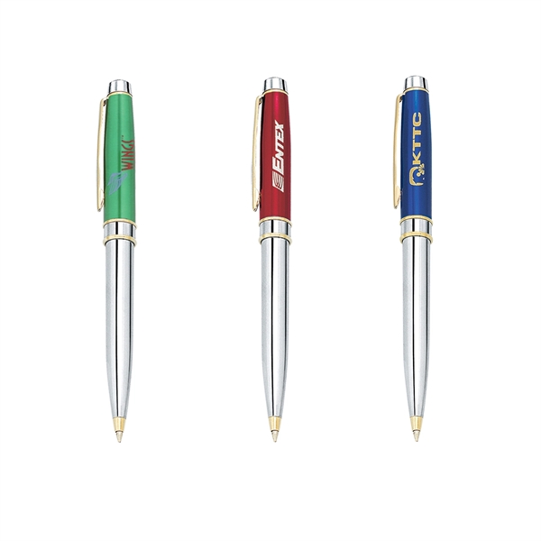 Metal twist-action ballpoint pen with a sleek translucent color cap, chrome... from ASI 68190 Lungsal / Lungsal