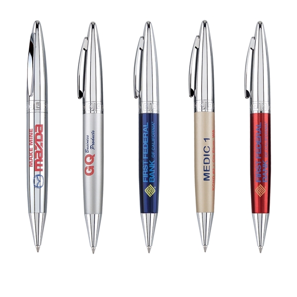 Brass twist-action ballpoint pen with a lacquered barrel and polished chrome... from ASI 68190 Lungsal / Lungsal