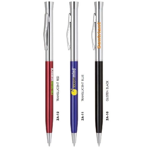 Metal twist-action pen with a shiny chrome cap and enamel finish... from ASI 68190 Lungsal / Lungsal