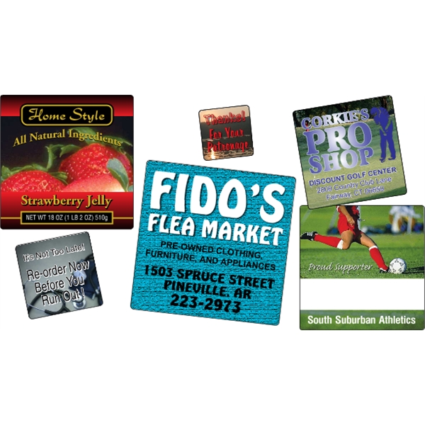 Square shaped labels on roll with 4CP printing.... from ASI 89910 Stouse, LLC