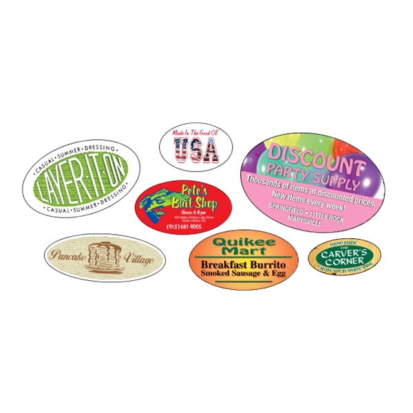 Oval shaped labels on roll with 4CP printing.... from ASI 89910 Stouse, LLC