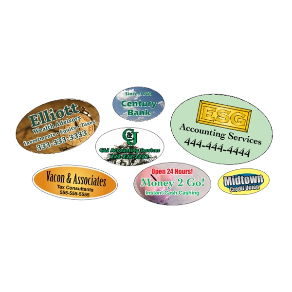 Oval shaped labels on roll with 4CP printing.... from ASI 89910 Stouse, LLC