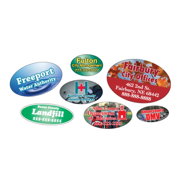 Oval shaped labels on roll with 4CP printing.... from ASI 89910 Stouse, LLC