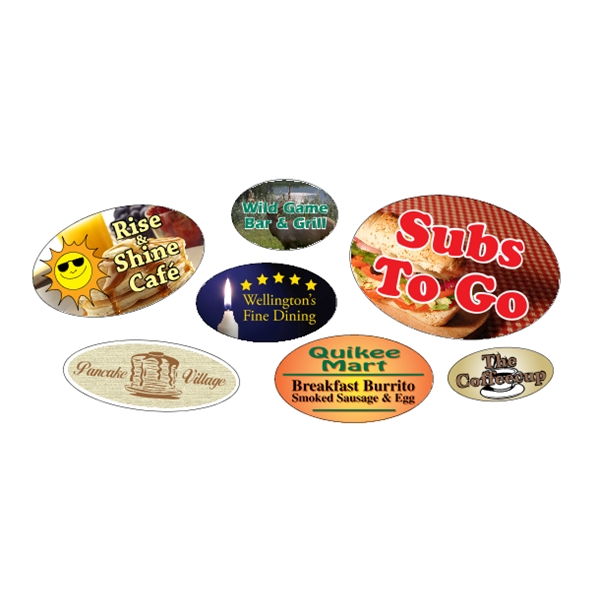 Oval shaped labels on roll with 4CP printing.... from ASI 89910 Stouse, LLC