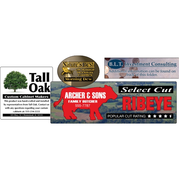 Specialty material roll labels with 4CP customization and your choice of... from ASI 89910 Stouse, LLC