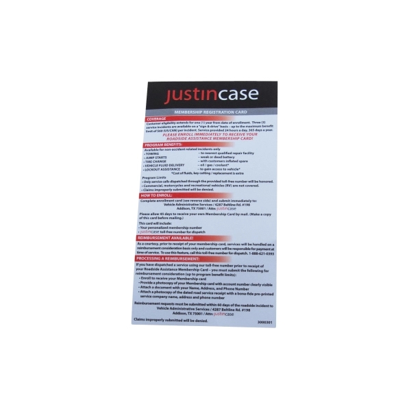 24 Hour Roadside Assistance.... from ASI 63698 Justin Case®