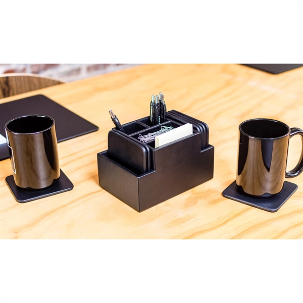 Black leatherette set of eight square coasters and a multi-purpose holder.... from ASI 48125 Dacasso / DaCasso