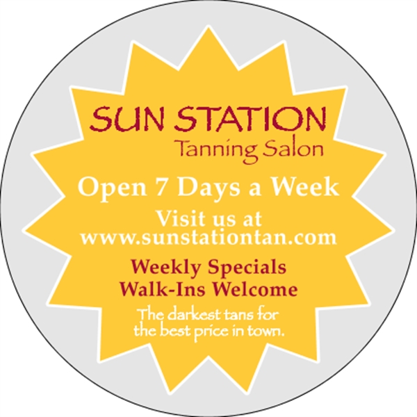 6" circle shaped decal with clear static backing and one color... from ASI 89910 Stouse, LLC