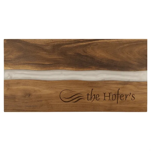 Acacia serving board with blue or white pearl resin and laser-engraved... from ASI 72657 Active Life Promo / Apres Ski Ingrain Promo
