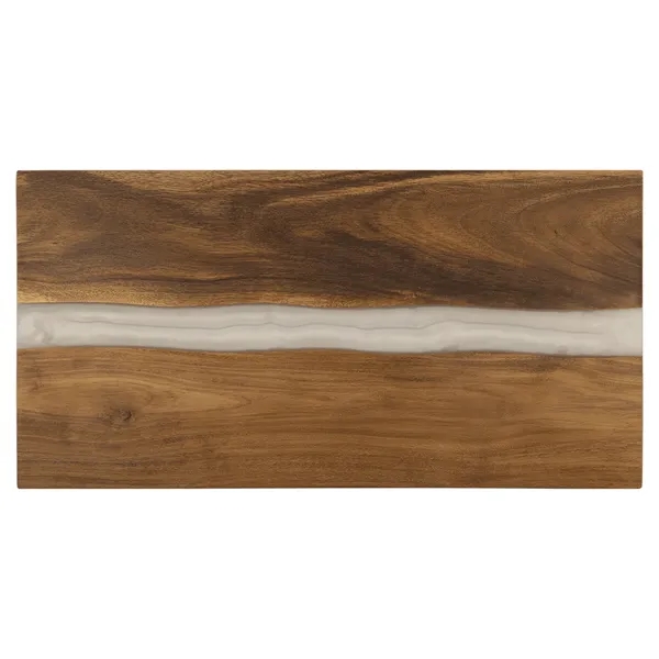 Acacia serving board with blue or white pearl resin and laser-engraved... from ASI 72657 Active Life Promo / Apres Ski Ingrain Promo