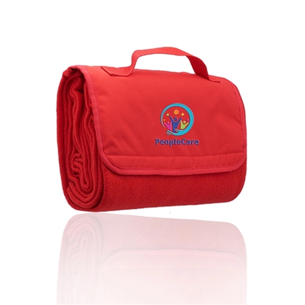 55" x 45" polyester fleece, roll-up picnic blanket with woven handle... from ASI 39552 BEL Promo