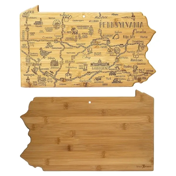 Bamboo serving/cutting board in the shape of USA destinations.... from ASI 88060 Snugz/USA Inc