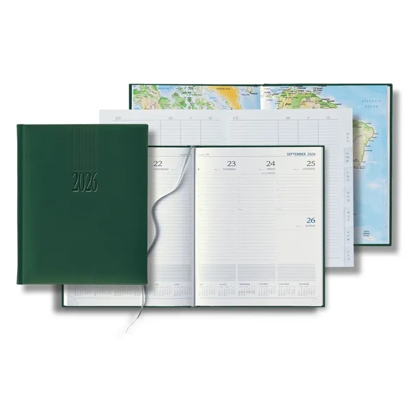 144 page weekly desk planner with ribbon marker, address book, PU... from ASI 68507 The Magnet Group / Castelli