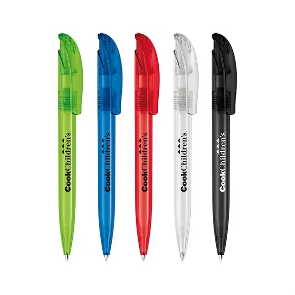 Plastic ballpoint pen with frosted translucent barrel, plunger-action mechanism and high-quality... from ASI 68507 The Magnet Group / Castelli