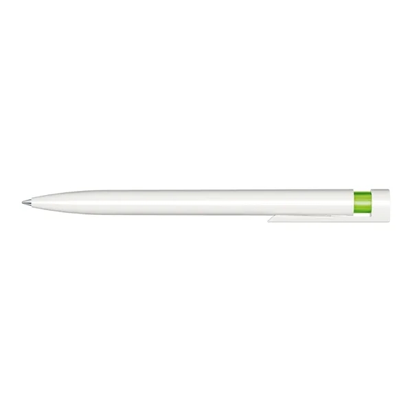 Plastic plunger action ballpoint pen with glossy opaque barrel and pocket... from ASI 68507 The Magnet Group / Castelli