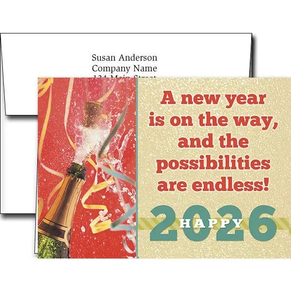 New Years greeting cards with fireworks design... from ASI 46719 Corner Lot Marketing Inc / CLMPromotions