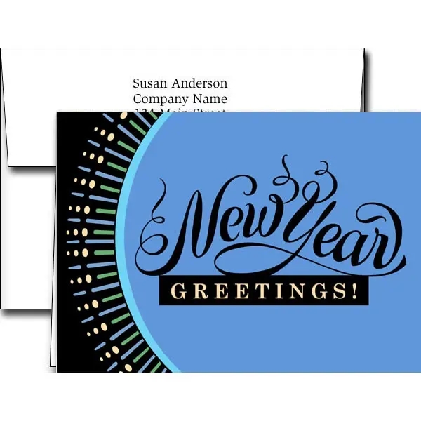 New Years greeting cards with fireworks design... from ASI 46719 Corner Lot Marketing Inc / CLMPromotions