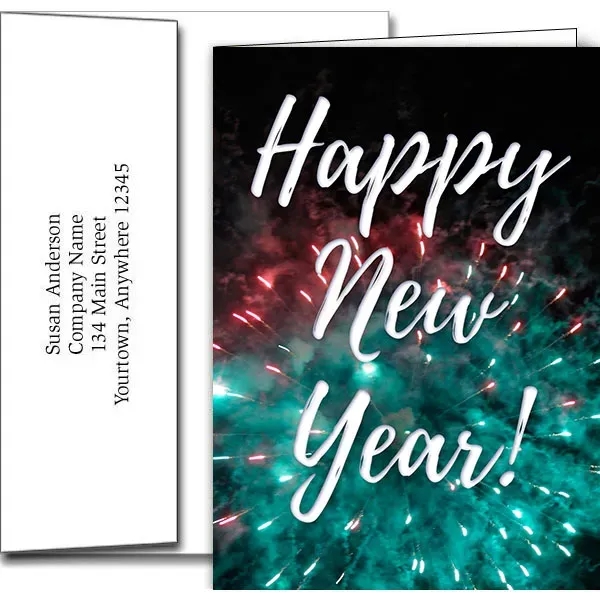 New Years greeting cards with fireworks design... from ASI 46719 Corner Lot Marketing Inc / CLMPromotions