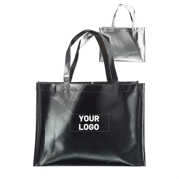 Recyclable non-woven metallic laminated tote bag with 1 color silkscreen imprint... from ASI 37218 Athena Promo (tm)