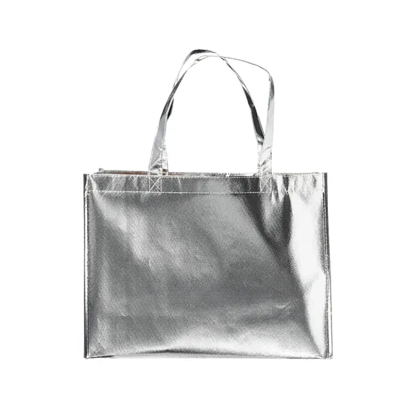Recyclable non-woven metallic laminated tote bag with 1 color silkscreen imprint... from ASI 37218 Athena Promo (tm)