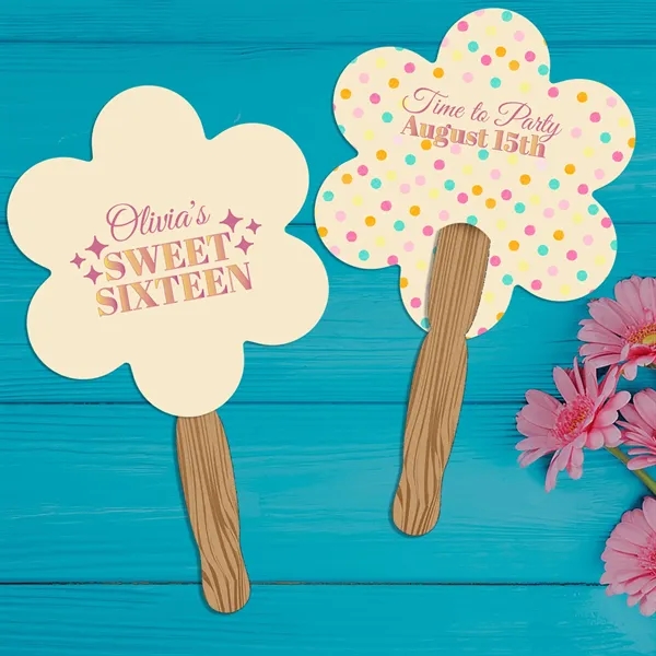 12.50"H x 7.72"W flower shaped hand held 120 # paper fan... from ASI 54040 Fey Promo