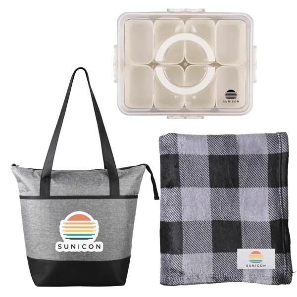Picnic set with blanket, cooler bag, and portable snack tray.... from ASI 61966 HPG / Beacon Promotions