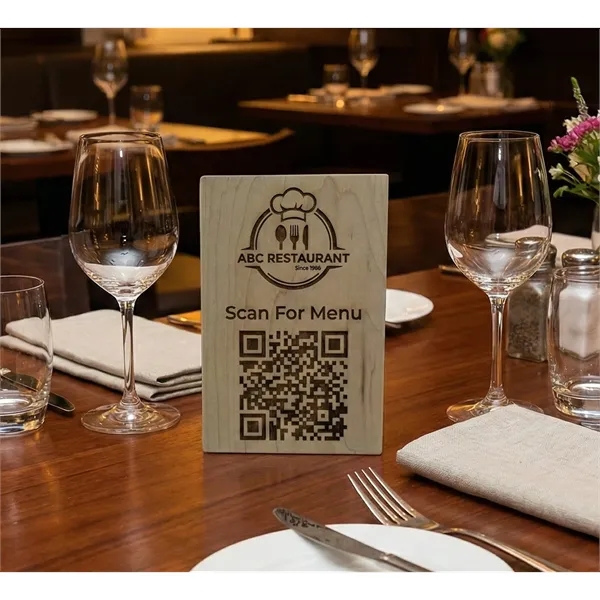 Large maple display block with precision engraving for standout QR, logo,... from ASI 72657 Active Life Promo / Ingrain Promo