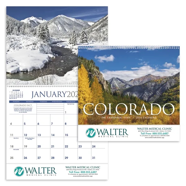 11 x 19 2024 Colorado wall calendar on 70# glossy paper... from ASI 40480 Koozie Group / Norwood Triumph Calendar