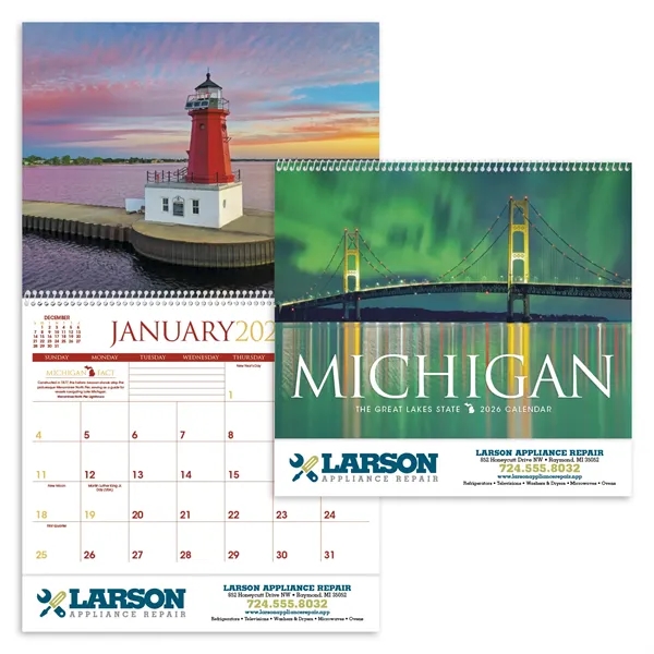 11 x 19 2024 Michigan calendar on 70# glossy paper with... from ASI 40480 Koozie Group / Norwood Triumph Calendar
