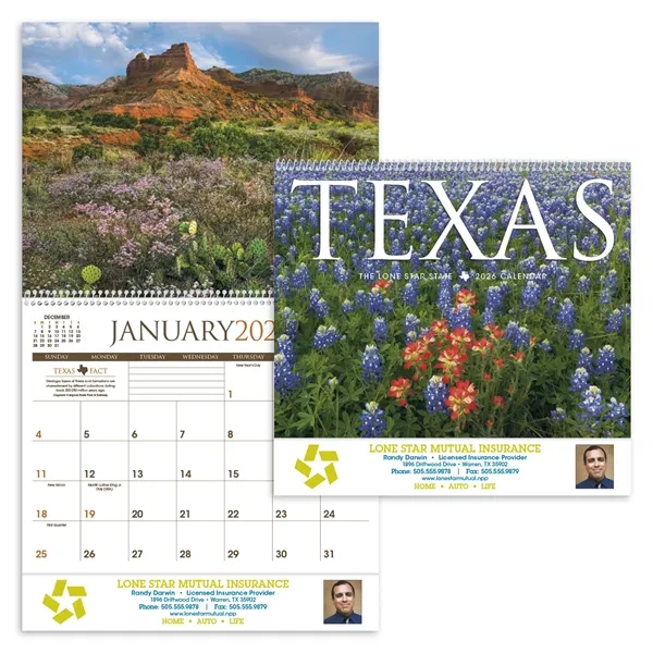 11 x 19 2024 Texas calendar on 70# glossy paper with... from ASI 40480 Koozie Group / Norwood Triumph Calendar