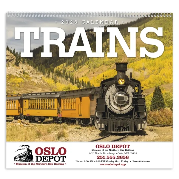 11 x 19 2024 Trains calendar on 70# glossy paper with... from ASI 40480 Koozie Group / Norwood Triumph Calendar